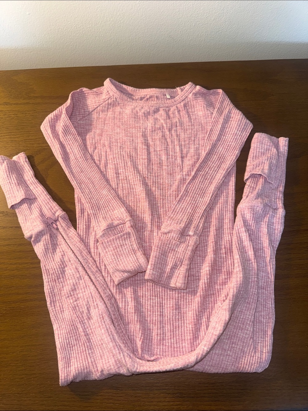 Little Sleepies Ribbed Pink Crescent Zippy 12-18M